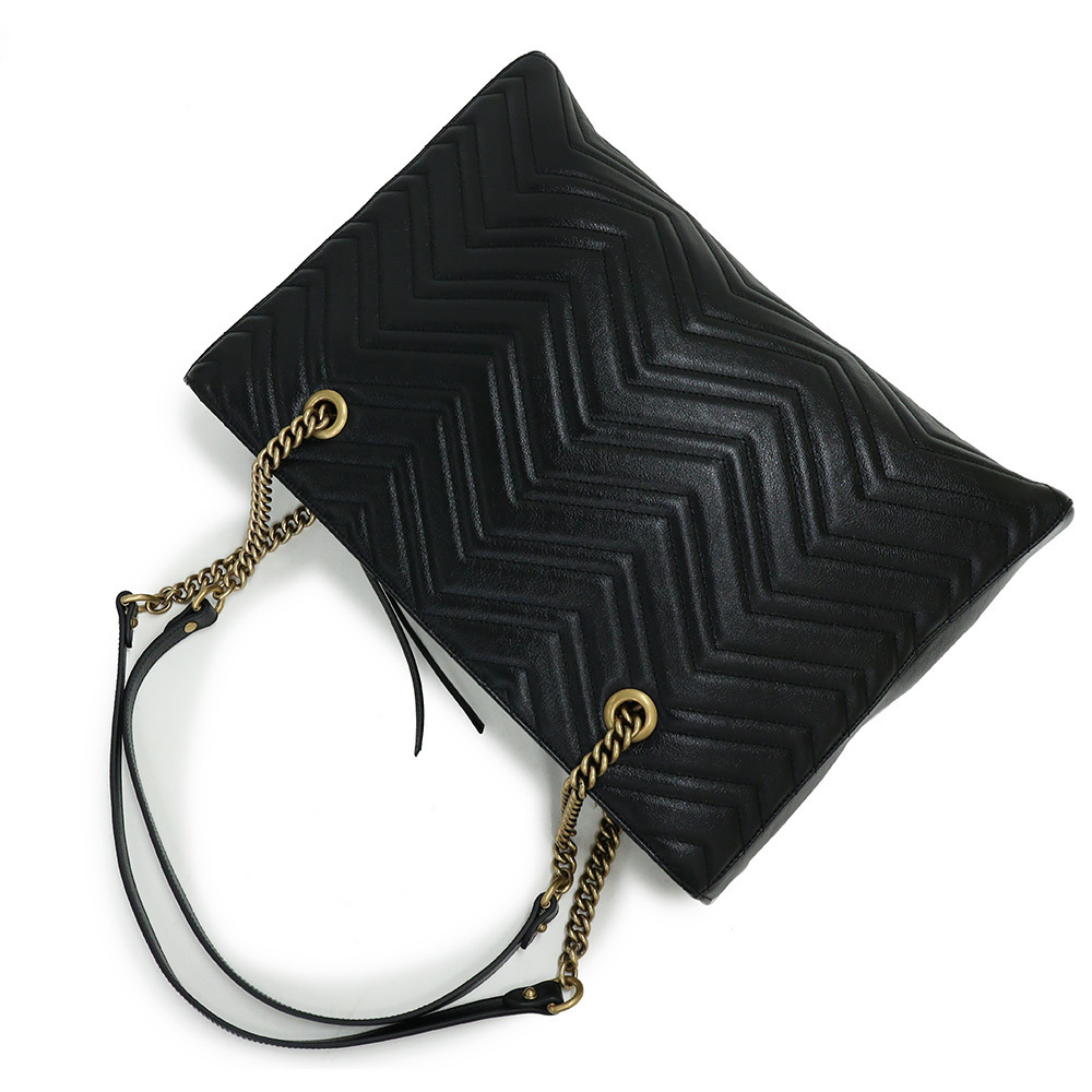 Gucci GG Marmont Medium Chain Tote Handbag Quilted Leather Black - Picture 6 of 8